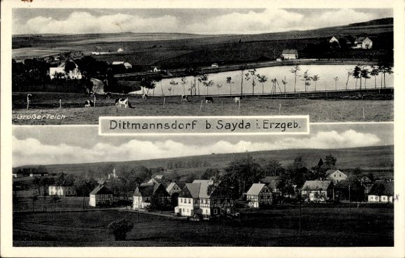 Ak Dittmannsdorf Olbernhau im Erzgebirge, Gesamtansicht, Großer Teich