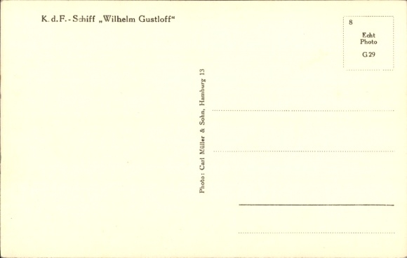 Ak KdF-schip MS Wilhelm Gustloff, interieur, centrale hal, klederdrachtzaal