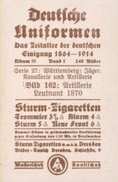 Collection picture German uniforms, Album III Volume 1 picture 162, artillery lieutenant 1870, Württemb.