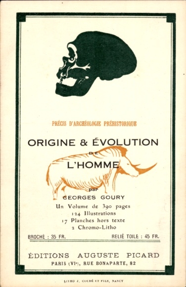 Postcard Origin and Evolution of Man, Georges Goury, Editions Auguste Picard