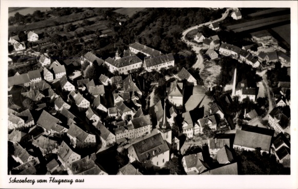 Postcard Schrozberg in Württemberg, aerial photograph