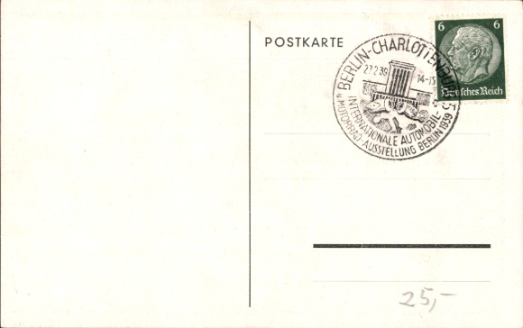 Postcard Berlin, International Automobile and Motorcycle Exhibition 1939