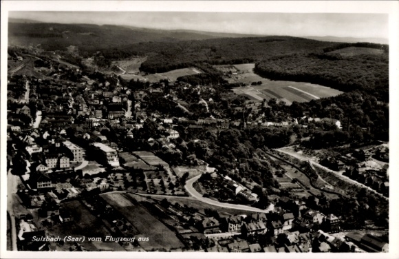 Postcard Sulzbach in Saarland, aerial photograph
