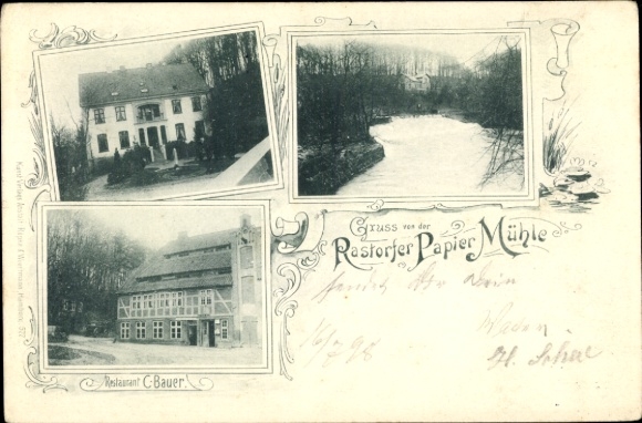 Postcard Rastorf Schleswig Holstein, paper mill, restaurant