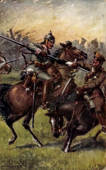 Kunstenaar Ak Henckel, Duitse kurassiers tegen Engelse cavalerie