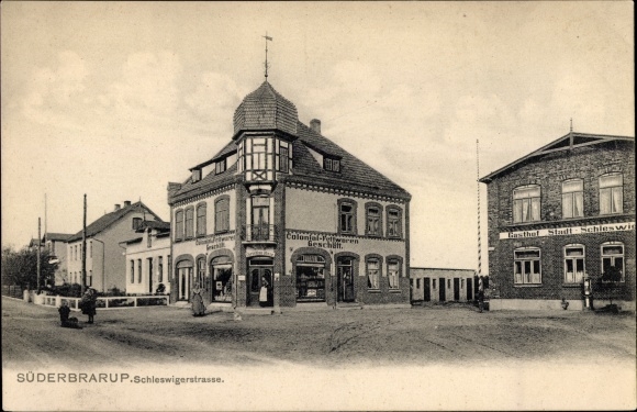 Ak Süderbrarup in Sleeswijk-Holstein, Schleswiger Straße, Gasthof Stadt Schleswig, koloniale goederen