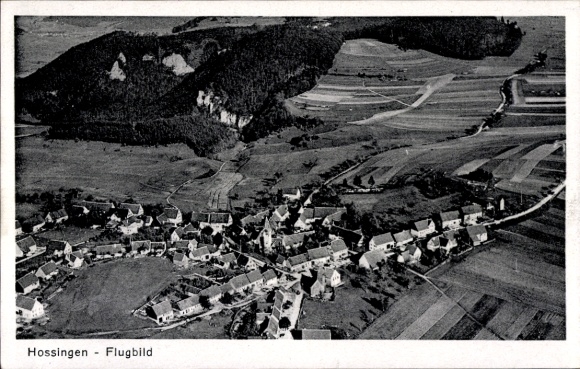 Postcard Hossingen Meßstetten in the Zollernalb district, aerial photograph