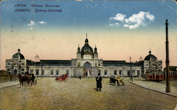 Postcard Lviv Lwów Lemberg Ukraine, Central Railway Station