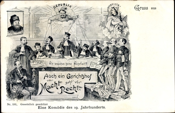 Postcard A 19th Century Comedy, Might Makes Right, Justitia, France, Propaganda