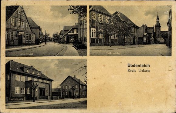 Postcard Bad Bodenteich in the Lüneburg Heath, street section, district Kasse