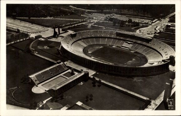 Postcard Berlin Charlottenburg Westend, Reichssportfeld, Olympic Stadium, aerial photograph