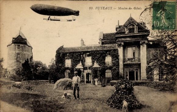 Ak Puteaux Hauts de Seine, Moulin de Gibets, Luftschiff