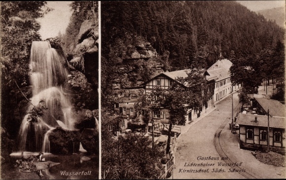 Postcard Sebnitz Sachsen, inn at the Lichtenhainer waterfall