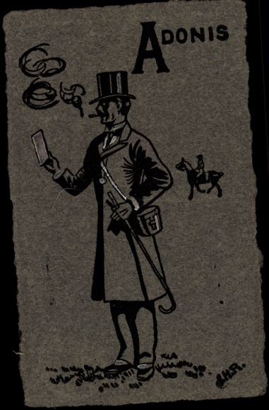 Artist Postcard Adonis, Gentleman with Walking Stick, Top Hat, Cigarette