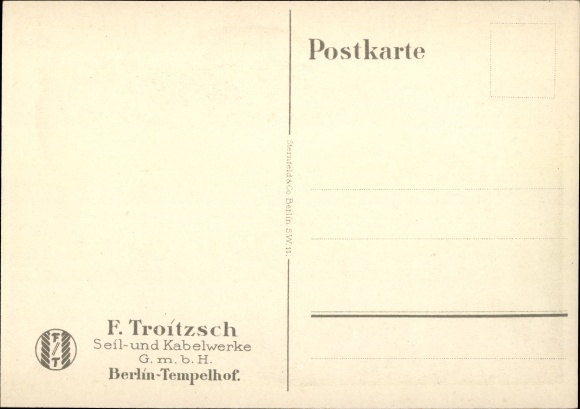 Artist PC Lüdke, E., Berlin Tempelhof, rope and cable works F. Troitzsch, teacher, panel