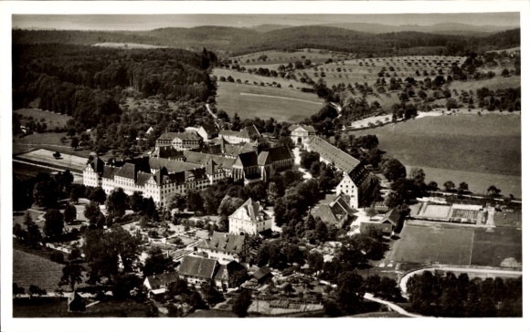 Postcard Salem in the Bodenseekreis Baden, aerial view of Salem Castle, former Cistercian abbey
