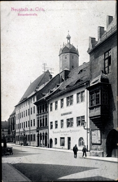 KP Neustadt an der Orla, widok na Alexanderstrasse, restauracja Ratskeller