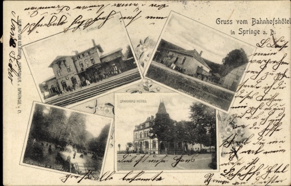 Postcard Springe am Deister, train station hotel, train station, track side