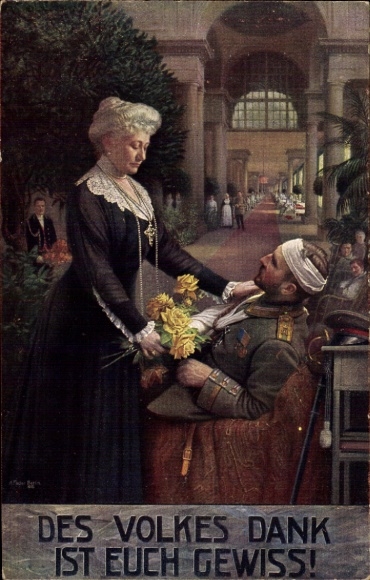 Artist Postcard Fischer, The people's thanks are certain, Empress Auguste Viktoria visits the hospital
