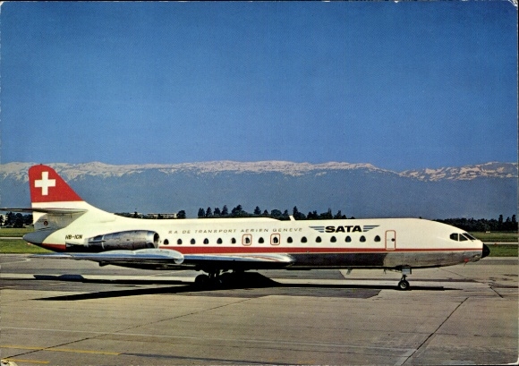 Postcard passenger aircraft Compagnie SATA Genève, Super Caravelle 10 R