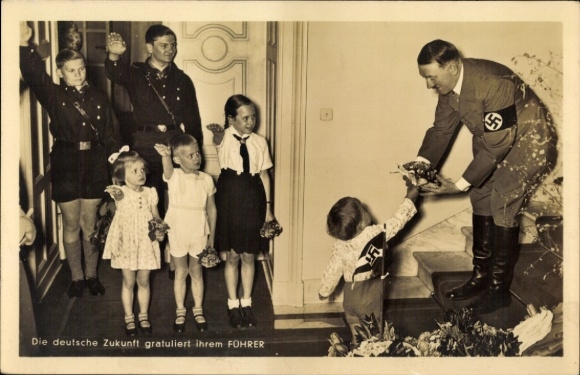 Ak Die deutsche Zukunft gratuliert ihrem Führer, Adolf Hitler, Kinder, HJ, BDM