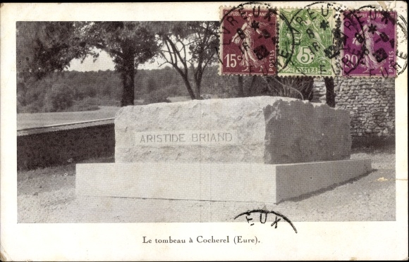 Postcard Cocherel Eure, The Tomb, Aristide Briand