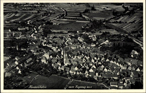 Postcard Heidelsheim Bruchsal in Kraichgau, aerial view of many roofs, rural surroundings