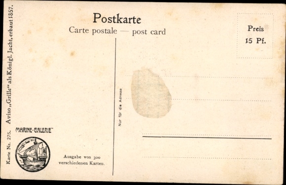 Artist Postcard Rave, Chr., Marine Galerie 275, German warship, Grille, Aviso, built in 1857