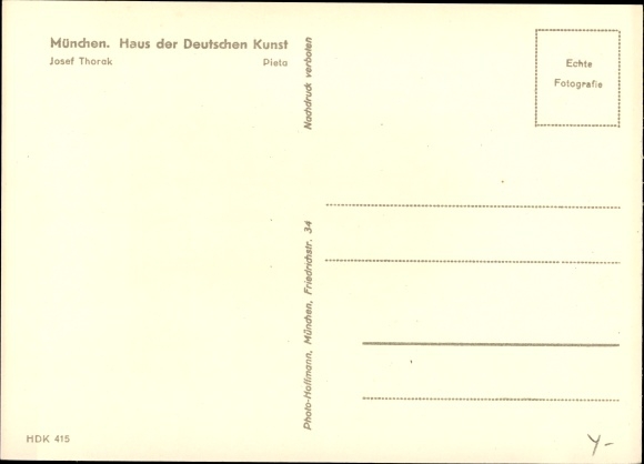 Postcard plastic by Josef Thorak, Pieta, Dying, HDK 415, Photo Hoffmann