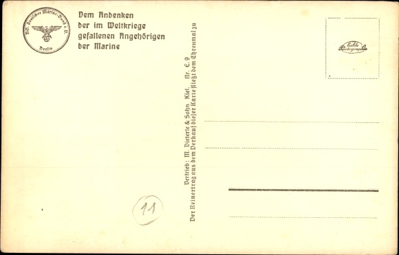 Postcard Naval Memorial Laboe, German Warship, Karlsruhe, Cruiser, Lowered Flag