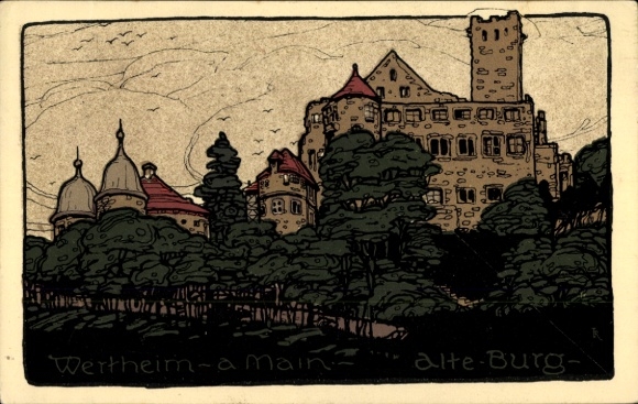 Lithograph PC Wertheim am Main, Old Castle