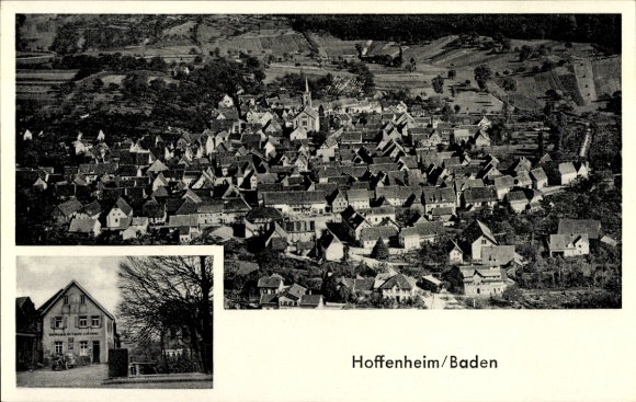 Postcard Hoffenheim Sinsheim in Baden, Gasthaus and Metzgerei zum Engel, aerial photograph
