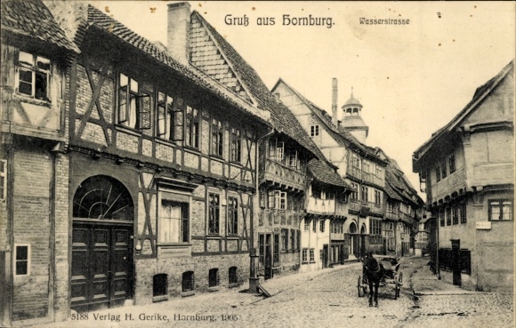 Postcard Hornburg Schladen Werla in Lower Saxony, half-timbered houses in the waterway