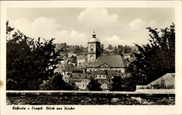 Postcard Lößnitz in the Ore Mountains, view of the church, city view, architecture