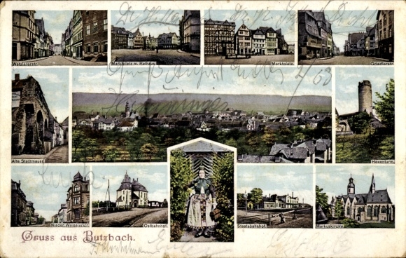 Postcard Butzbach in Taunus Hessen, photo collage, numerous views of greetings from Butzbach, old...