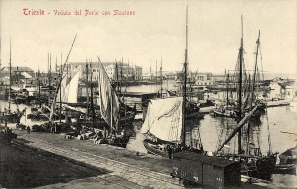 Postcard Trieste Trieste Friuli Venezia Giulia, port and train station, ships