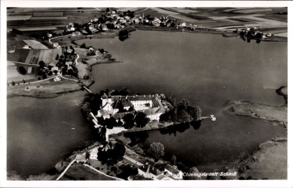 Postcard Seeon Seebruck am Chiemsee Upper Bavaria, aerial photograph, castle