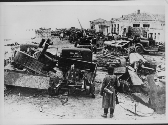 Photo Kerch Crimea Ukraine, vehicle park of a Soviet army corps in the port, 1941