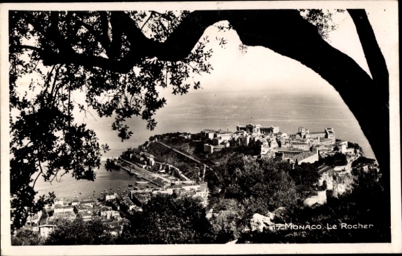 Ak Monaco, Panoramablick auf  Le Rocher, Hafen, 