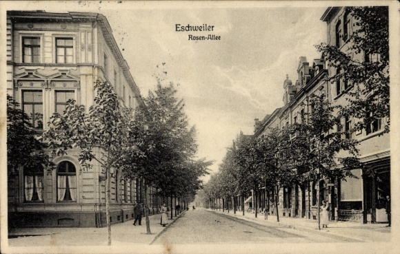 Postcard Eschweiler North Rhine Westphalia, Rose Avenue, elegant street view, trees, atmosphere