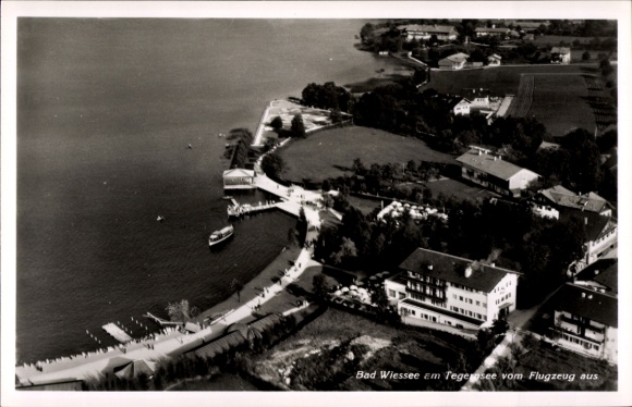 Postcard Bad Wiessee in Upper Bavaria, aerial photograph, Tegernsee, ships, buildings