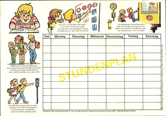 Timetable Headquarters of the People&#39;s Police Berlin, Traffic Police Department, traffic education around 1970