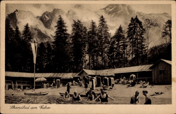 Postcard Grainau in Upper Bavaria, Eibsee, lido