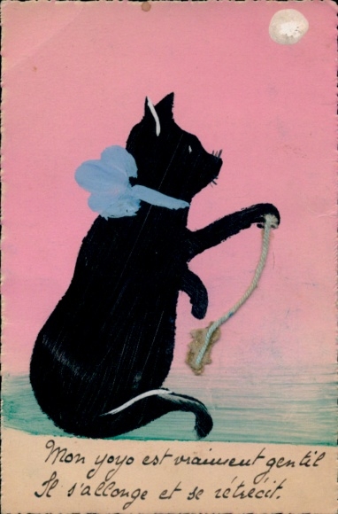 Material Ak Schwarze Katze mit blauer Schleife, Faden
