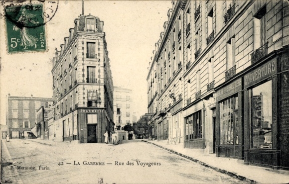 PC La Garenne Colombes Hauts de Seine, Rue des Voyageurs, buildings, shops, postmark