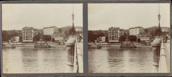 Stereo photo Suresnes Hauts de Seine, river area, bridge