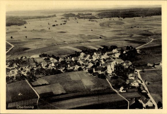 Postcard Obertinning, aerial photograph