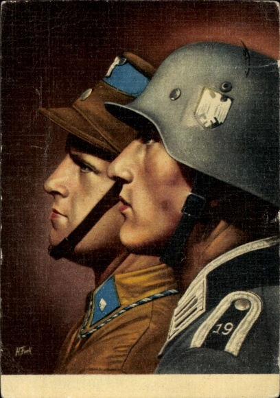 Artist Postcard Frank, H., SA man, Wehrmacht soldier of the 19th Army, side portrait