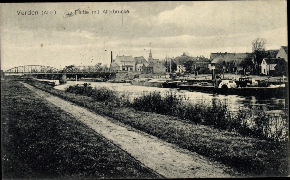 Ansichtkaart Verden op de Aller, kavel met Allerbrücke, stoomboot Oker