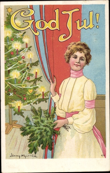 Artist PC Nyström, J., Congratulations Christmas, girls at the Christmas tree